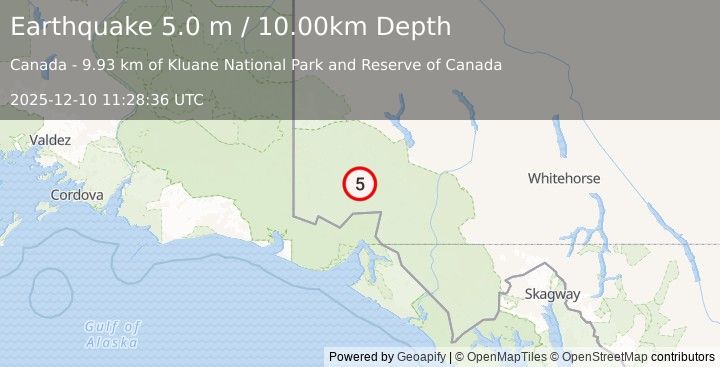 Earthquake SOUTHERN YUKON TERRITORY, CANADA (4.7 mw) (2025-12-10 11:28:32 UTC)
