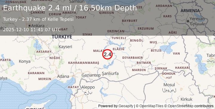Earthquake EASTERN TURKEY (2.2 ml) (2025-12-10 11:41:08 UTC)