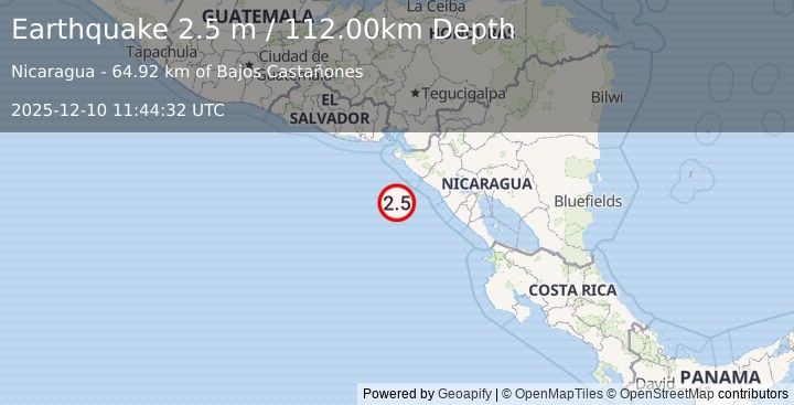 Earthquake NEAR COAST OF NICARAGUA (2.5 m) (2025-12-10 11:44:32 UTC)