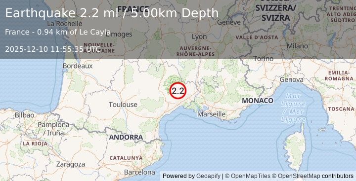 Earthquake FRANCE (2.2 ml) (2025-12-10 11:55:35 UTC)
