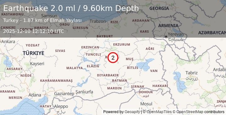 Earthquake EASTERN TURKEY (1.9 ml) (2025-12-10 12:12:10 UTC)