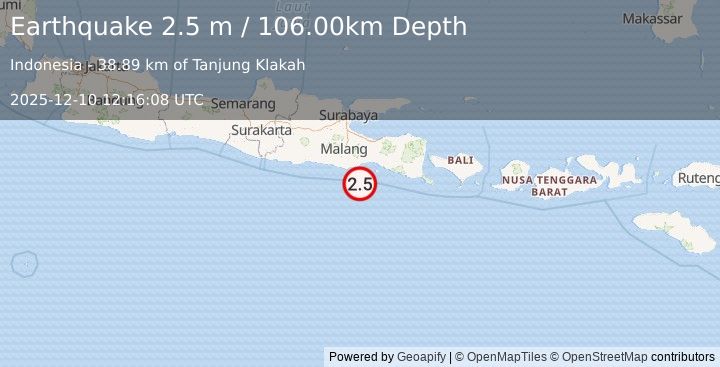 Earthquake JAVA, INDONESIA (2.5 m) (2025-12-10 12:16:08 UTC)