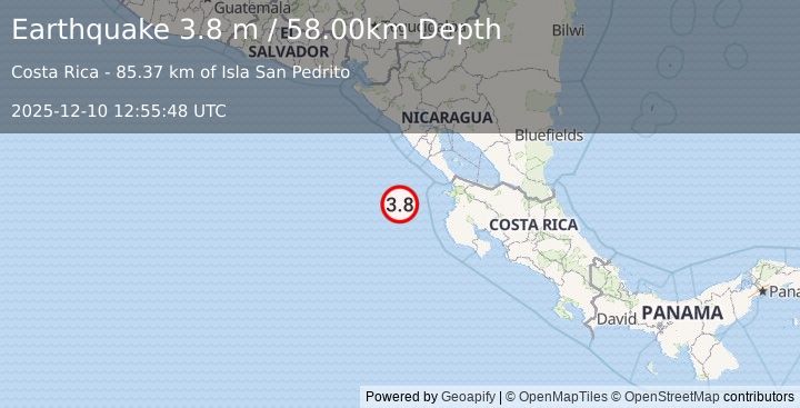 Earthquake OFF COAST OF COSTA RICA (3.5 m) (2025-12-10 12:55:45 UTC)