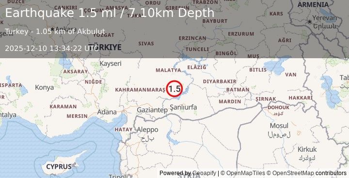 Earthquake EASTERN TURKEY (1.4 ml) (2025-12-10 13:34:23 UTC)