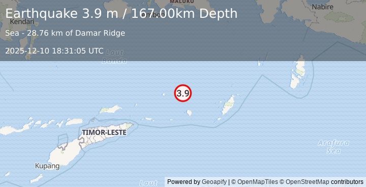 Earthquake KEPULAUAN BABAR, INDONESIA (3.9 m) (2025-12-10 18:31:05 UTC)