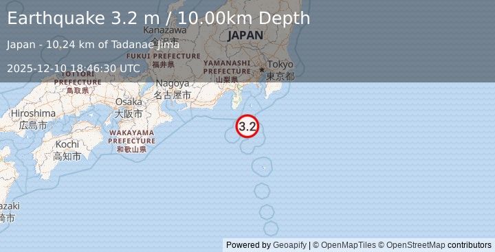 Earthquake NEAR S. COAST OF HONSHU, JAPAN (3.2 m) (2025-12-10 18:46:30 UTC)