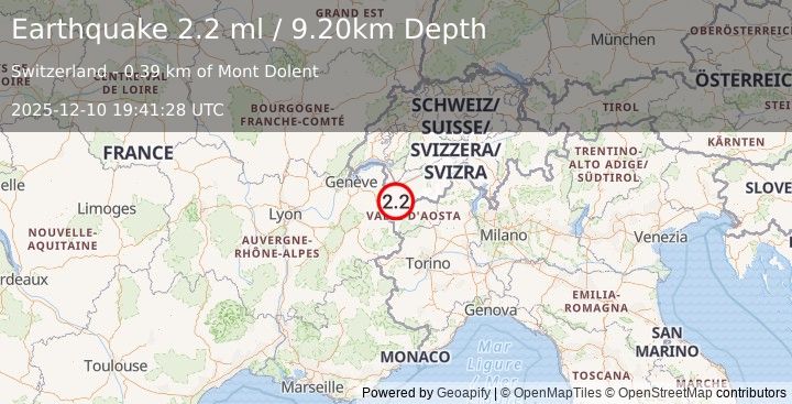 Earthquake NORTHERN ITALY (2.2 ml) (2025-12-10 19:41:28 UTC)