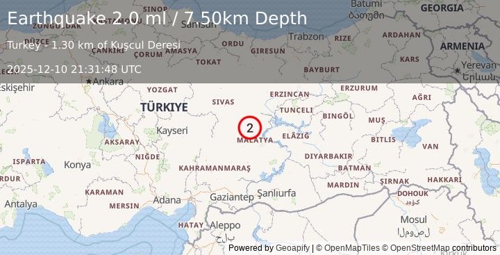 Earthquake CENTRAL TURKEY (2.0 ml) (2025-12-10 21:31:48 UTC)