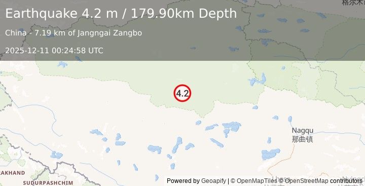 Earthquake WESTERN XIZANG (4.0 m) (2025-12-11 00:24:51 UTC)