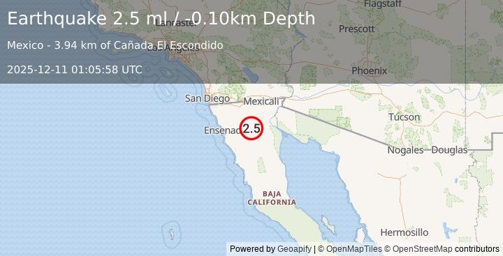 Earthquake BAJA CALIFORNIA, MEXICO (2.5 ml) (2025-12-11 01:05:58 UTC)