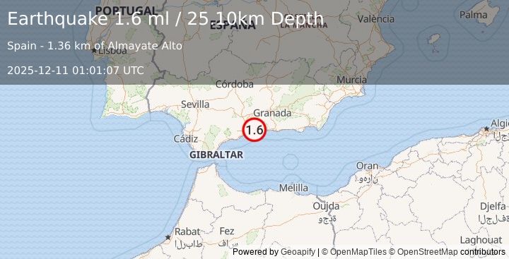 Earthquake STRAIT OF GIBRALTAR (1.6 ml) (2025-12-11 01:01:07 UTC)