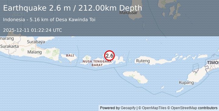Earthquake SUMBAWA REGION, INDONESIA (2.6 m) (2025-12-11 01:22:24 UTC)