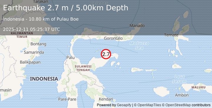 Earthquake SULAWESI, INDONESIA (2.7 m) (2025-12-11 05:25:37 UTC)