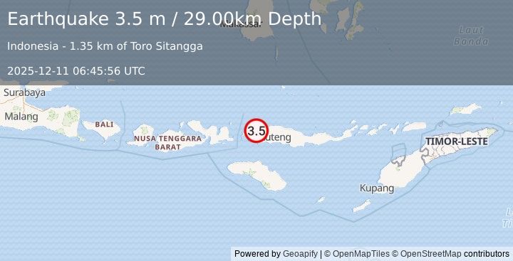 Earthquake FLORES REGION, INDONESIA (3.5 m) (2025-12-11 06:45:56 UTC)