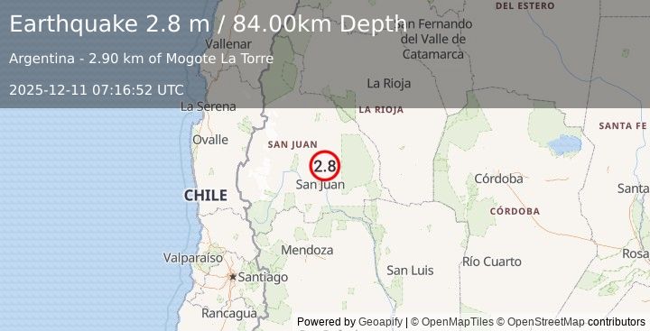 Earthquake SAN JUAN, ARGENTINA (2.8 m) (2025-12-11 07:16:52 UTC)