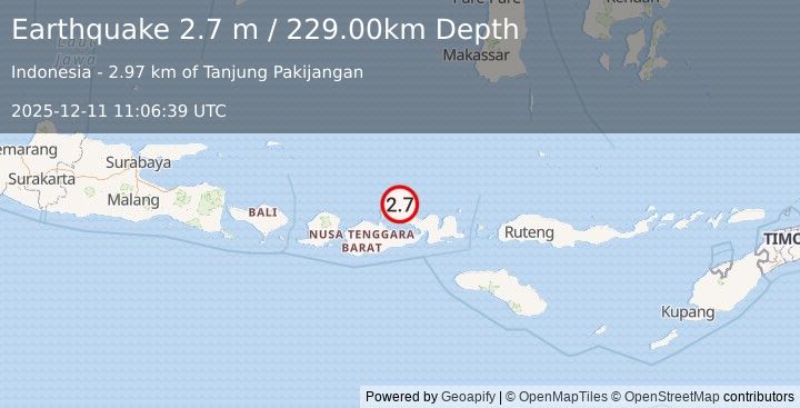 Earthquake SUMBAWA REGION, INDONESIA (2.7 m) (2025-12-11 11:06:39 UTC)