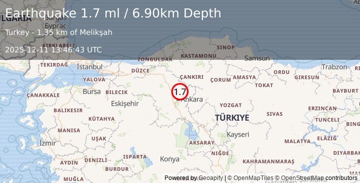 Earthquake CENTRAL TURKEY (1.7 ml) (2025-12-11 13:46:43 UTC)