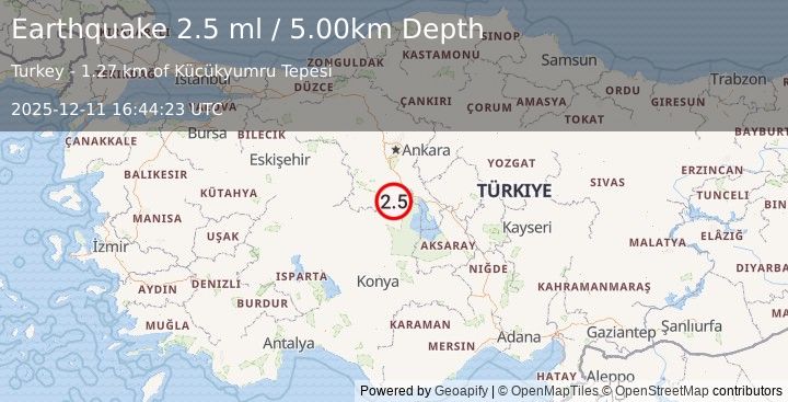 Earthquake CENTRAL TURKEY (2.5 ml) (2025-12-11 16:44:23 UTC)