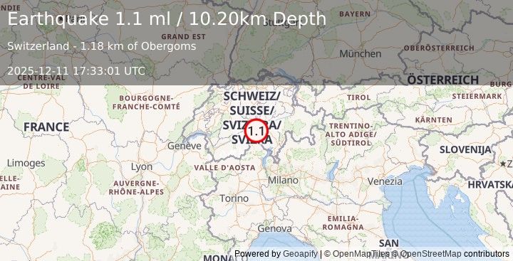 Earthquake SWITZERLAND (1.1 ml) (2025-12-11 17:33:01 UTC)