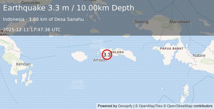 Earthquake SERAM, INDONESIA (3.3 m) (2025-12-11 17:47:36 UTC)