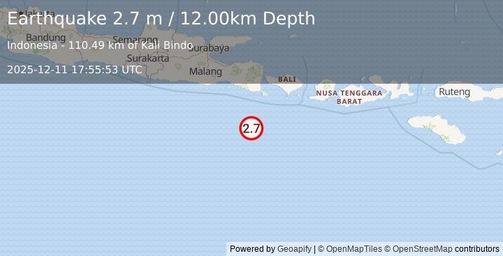 Earthquake JAVA, INDONESIA (2.6 m) (2025-12-11 17:56:05 UTC)