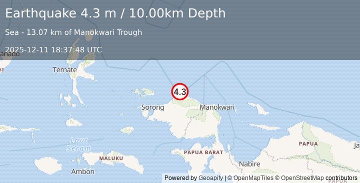Earthquake NEAR N COAST OF PAPUA, INDONESIA (4.3 m) (2025-12-11 18:37:48 UTC)