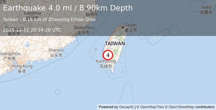 Earthquake TAIWAN (4.0 ml) (2025-12-11 20:24:28 UTC)