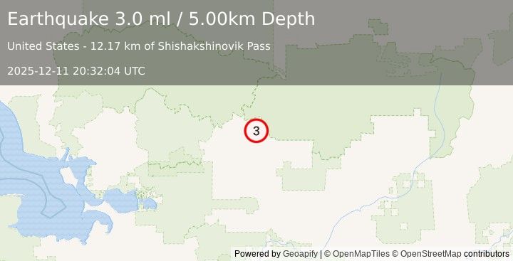 Earthquake NORTHERN ALASKA (3.0 ml) (2025-12-11 20:32:04 UTC)
