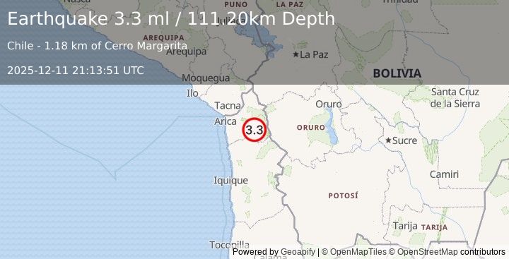 Earthquake TARAPACA, CHILE (3.3 ml) (2025-12-11 21:13:51 UTC)