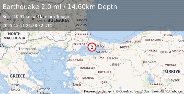 Earthquake WESTERN TURKEY (2.0 ml) (2025-12-11 21:38:32 UTC)
