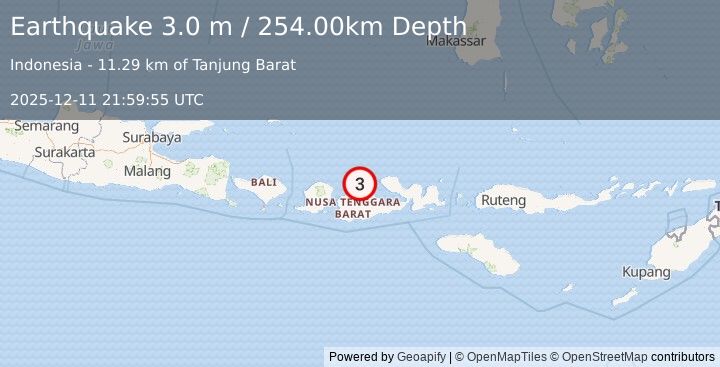 Earthquake SUMBAWA REGION, INDONESIA (3.0 m) (2025-12-11 21:59:55 UTC)