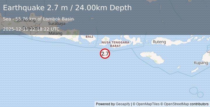 Earthquake LOMBOK REGION, INDONESIA (2.7 m) (2025-12-11 22:18:22 UTC)