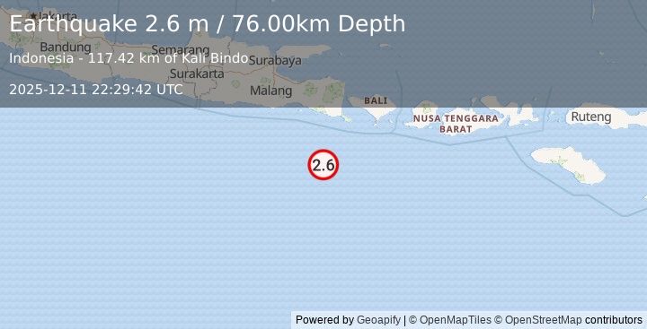 Earthquake SOUTH OF JAVA, INDONESIA (2.6 m) (2025-12-11 22:29:42 UTC)