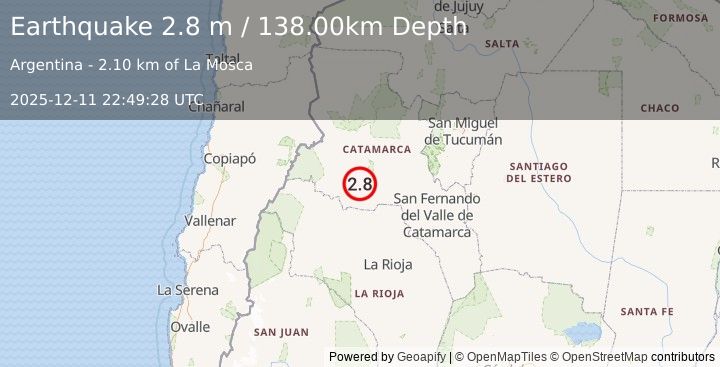 Earthquake CATAMARCA, ARGENTINA (2.8 m) (2025-12-11 22:49:28 UTC)