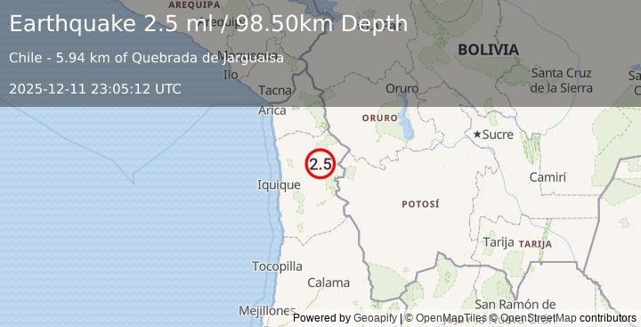 Earthquake TARAPACA, CHILE (2.5 ml) (2025-12-11 23:05:12 UTC)