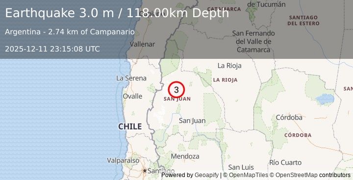 Earthquake SAN JUAN, ARGENTINA (3.0 m) (2025-12-11 23:15:08 UTC)