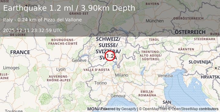 Earthquake NORTHERN ITALY (1.2 ml) (2025-12-11 23:32:59 UTC)