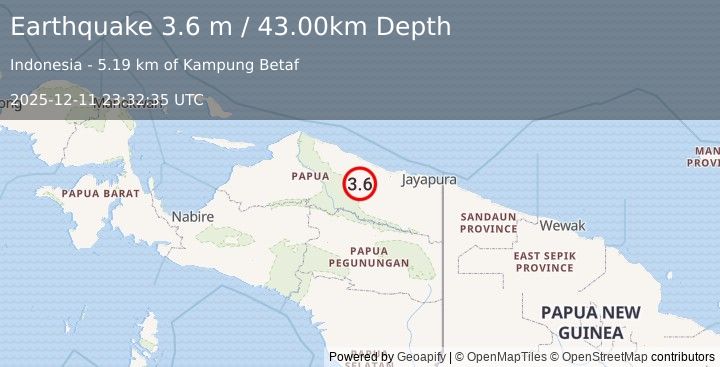 Earthquake NEAR N COAST OF PAPUA, INDONESIA (3.6 m) (2025-12-11 23:32:35 UTC)