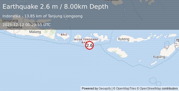 Earthquake SUMBAWA REGION, INDONESIA (2.6 m) (2025-12-12 00:29:55 UTC)