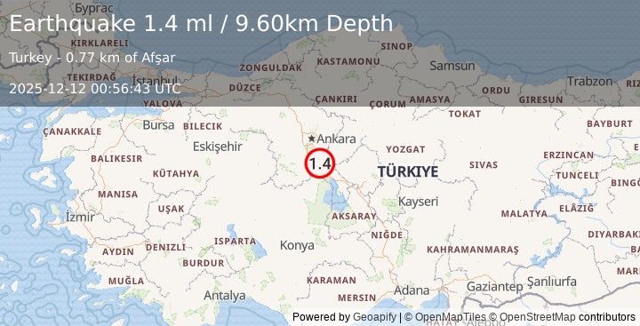 Earthquake CENTRAL TURKEY (1.4 ml) (2025-12-12 00:56:43 UTC)