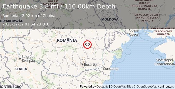Earthquake ROMANIA (3.9 ml) (2025-12-12 01:54:25 UTC)