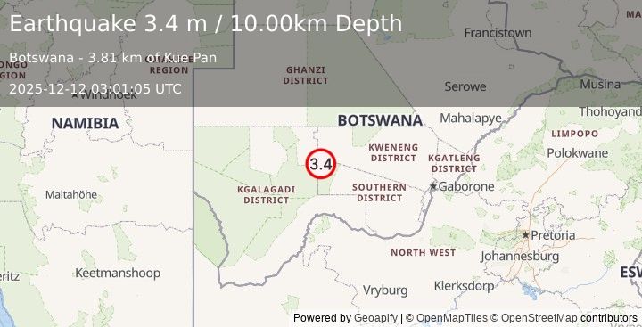 Earthquake BOTSWANA (3.4 m) (2025-12-12 03:01:05 UTC)