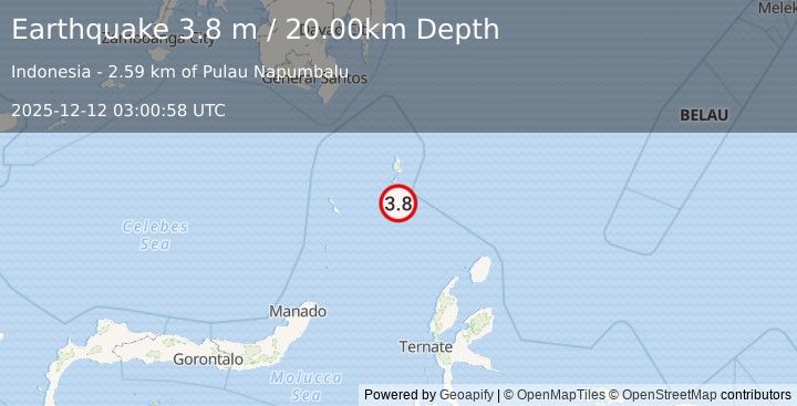 Earthquake KEPULAUAN TALAUD, INDONESIA (3.8 m) (2025-12-12 03:00:58 UTC)