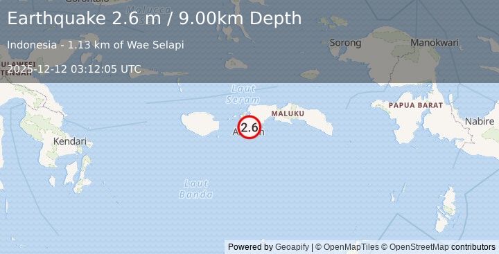 Earthquake SERAM, INDONESIA (2.6 m) (2025-12-12 03:12:05 UTC)