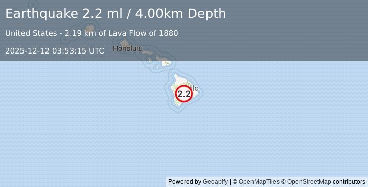 Earthquake ISLAND OF HAWAII, HAWAII (2.2 ml) (2025-12-12 03:53:15 UTC)