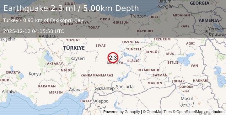 Earthquake CENTRAL TURKEY (2.3 ml) (2025-12-12 04:15:58 UTC)