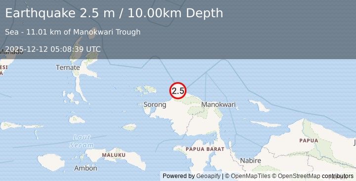 Earthquake NEAR N COAST OF PAPUA, INDONESIA (2.5 m) (2025-12-12 05:08:39 UTC)