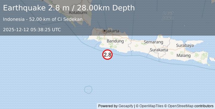 Earthquake JAVA, INDONESIA (2.8 m) (2025-12-12 05:38:25 UTC)