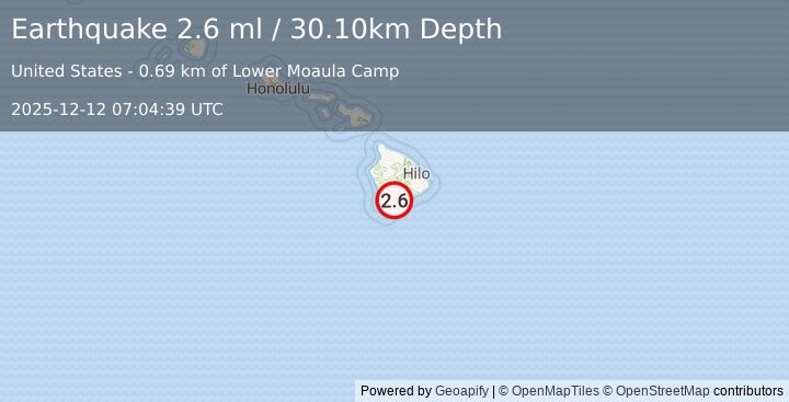 Earthquake ISLAND OF HAWAII, HAWAII (2.6 ml) (2025-12-12 07:04:39 UTC)