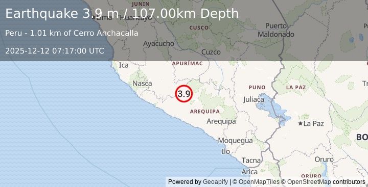Earthquake SOUTHERN PERU (3.9 m) (2025-12-12 07:17:00 UTC)